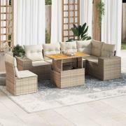 vidaXL Matgrupp för trädgården med dynor 7 delar beige konstrotting