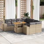 vidaXL Soffgrupp för trädgården med dynor 9 delar beige konstrotting