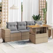 vidaXL Soffgrupp för trädgården med dynor 5 delar beige konstrotting