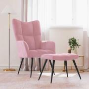 vidaXL Vilstol med fotpall rosa sammet