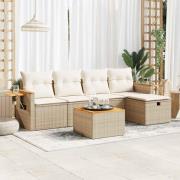 vidaXL Soffgrupp för trädgården med dynor 6 delar beige konstrotting