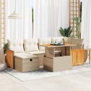 vidaXL Matgrupp för trädgården med dynor 8 delar beige konstrotting