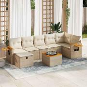 vidaXL Matgrupp för trädgården med dynor 8 delar beige konstrotting
