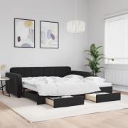 vidaXL Dagbädd utdragbar med lådor svart 100x200 cm sammet