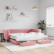 vidaXL Dagbädd utdragbar med lådor rosa 90x200 cm sammet
