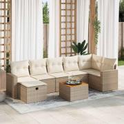 vidaXL Matgrupp för trädgården med dynor 8 delar beige konstrotting