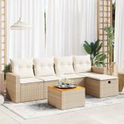 vidaXL Soffgrupp för trädgården med dynor 6 delar beige konstrotting