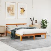 vidaXL Sängram utan madrass vaxbrun 135x190 cm massiv furu