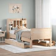 vidaXL Säng med bokhylla utan madrass 75x190cm massiv furu