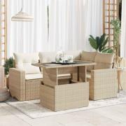 vidaXL Soffgrupp för trädgården med dynor 5 delar beige konstrotting