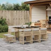 vidaXL Matgrupp för trädgården med dynor 11 delar beige konstrotting