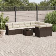 vidaXL Loungegrupp 10 delar med brun dynor konstrotting