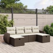 vidaXL Loungegrupp för trädgården m dynor 6 delar brun konstrotting