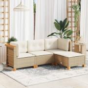 vidaXL Soffgrupp för trädgård med dynor 4 delar beige konstrotting