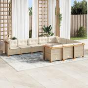 vidaXL Soffgrupp för trädgård med dynor 10 delar beige konstrotting