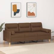 vidaXL 3-sitssoffa med prydnadskuddar brun 180 cm tyg