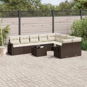 vidaXL Loungegrupp 10 delar med brun dynor konstrotting