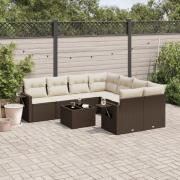 vidaXL Loungegrupp för trädgården med dynor 9 delar konstrotting brun