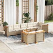 vidaXL Soffgrupp för trädgården med dynor 9 delar beige konstrotting