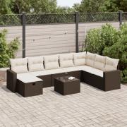 vidaXL Loungegrupp för trädgården med dynor 9 delar konstrotting brun