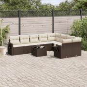 vidaXL Loungegrupp 10 delar med brun dynor konstrotting