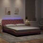 vidaXL Sängram med LED-belysning rosa 160x200 cm sammet