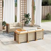 vidaXL Soffgrupp för trädgården med dynor 6 delar beige konstrotting