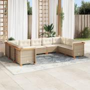 vidaXL Soffgrupp för trädgården med dynor 9 delar beige konstrotting