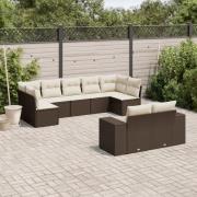 vidaXL Loungegrupp för trädgården med dynor 9 delar konstrotting brun