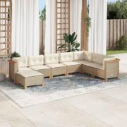 vidaXL Matgrupp för trädgården med dynor 8 delar beige konstrotting