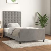 vidaXL Sängram utan madrass ljusgrå 100x200 cm sammet