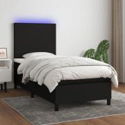 vidaXL Ramsäng med madrass & LED svart 100x200 cm tyg