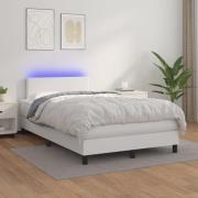 vidaXL Ramsäng med madrass & LED vit 120x200 cm konstläder