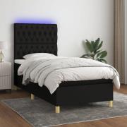 vidaXL Ramsäng med madrass & LED svart 90x200 cm tyg