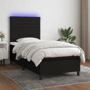 vidaXL Ramsäng med madrass & LED svart 90x200 cm tyg