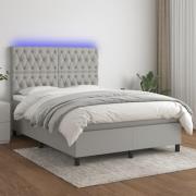 vidaXL Ramsäng med madrass & LED ljusgrå 140x190 cm tyg