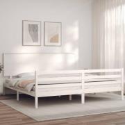 vidaXL Sängram med huvudgavel vit 200x200 cm massivt trä