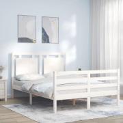 vidaXL Sängram med huvudgavel vit 140x190 cm massivt trä