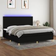 vidaXL Ramsäng med madrass & LED svart 200x200 cm tyg