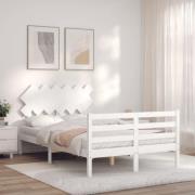 vidaXL Sängram med huvudgavel vit 120x200 cm massivt trä