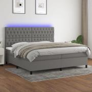 vidaXL Ramsäng med madrass & LED mörkgrå 200x200 cm tyg