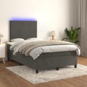 vidaXL Ramsäng med madrass & LED mörkgrå 120x200 cm sammet