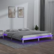vidaXL Sängram LED vit 200x200 cm massivt trä