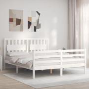 vidaXL Sängram med huvudgavel vit 160x200 cm massivt trä