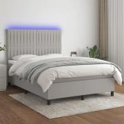 vidaXL Ramsäng med madrass & LED ljusgrå 140x190 cm tyg