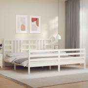 vidaXL Sängram med huvudgavel vit 200x200 cm massivt trä
