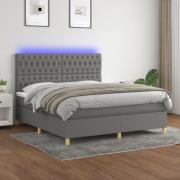 vidaXL Ramsäng med madrass & LED mörkgrå 180x200 cm tyg