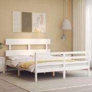 vidaXL Sängram med huvudgavel vit 160x200 cm massivt trä