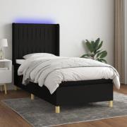 vidaXL Ramsäng med madrass & LED svart 100x200 cm tyg