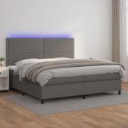 vidaXL Ramsäng med madrass & LED grå 200x200 cm konstläder